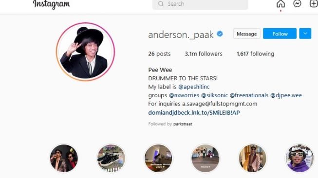 Musisi AS, Anderson Paak memasang foto Pak Tarno di akun Instagram-nya pada Rabu (4/5/2022). [Instagram/Pee Wee]