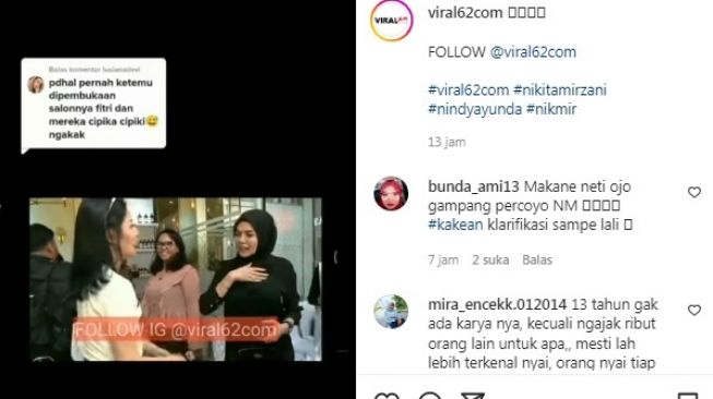 Unggahan soal Nindy Ayunda dan Nikita Mirzani [Instagram/@viral62com]